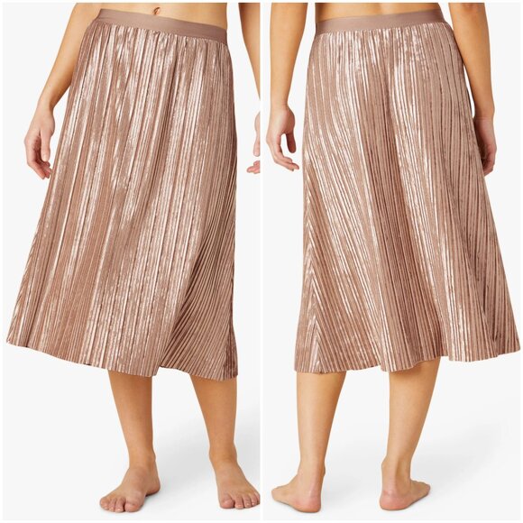 Beyond Yoga Uptown Pleated Skirt champagne velvet XS midi rose gold CK5105 - Picture 4 of 10